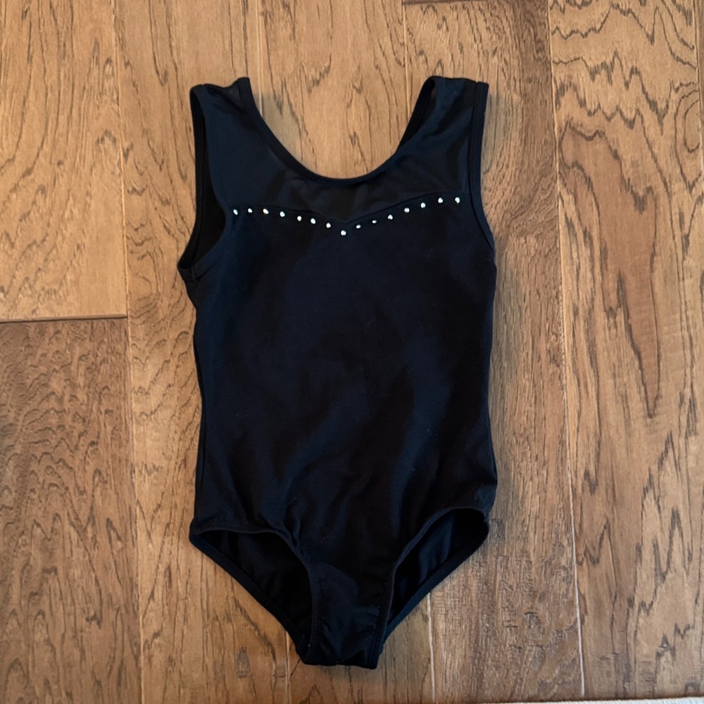 Girls Black Tank Mesh Scoop Neck Leotard